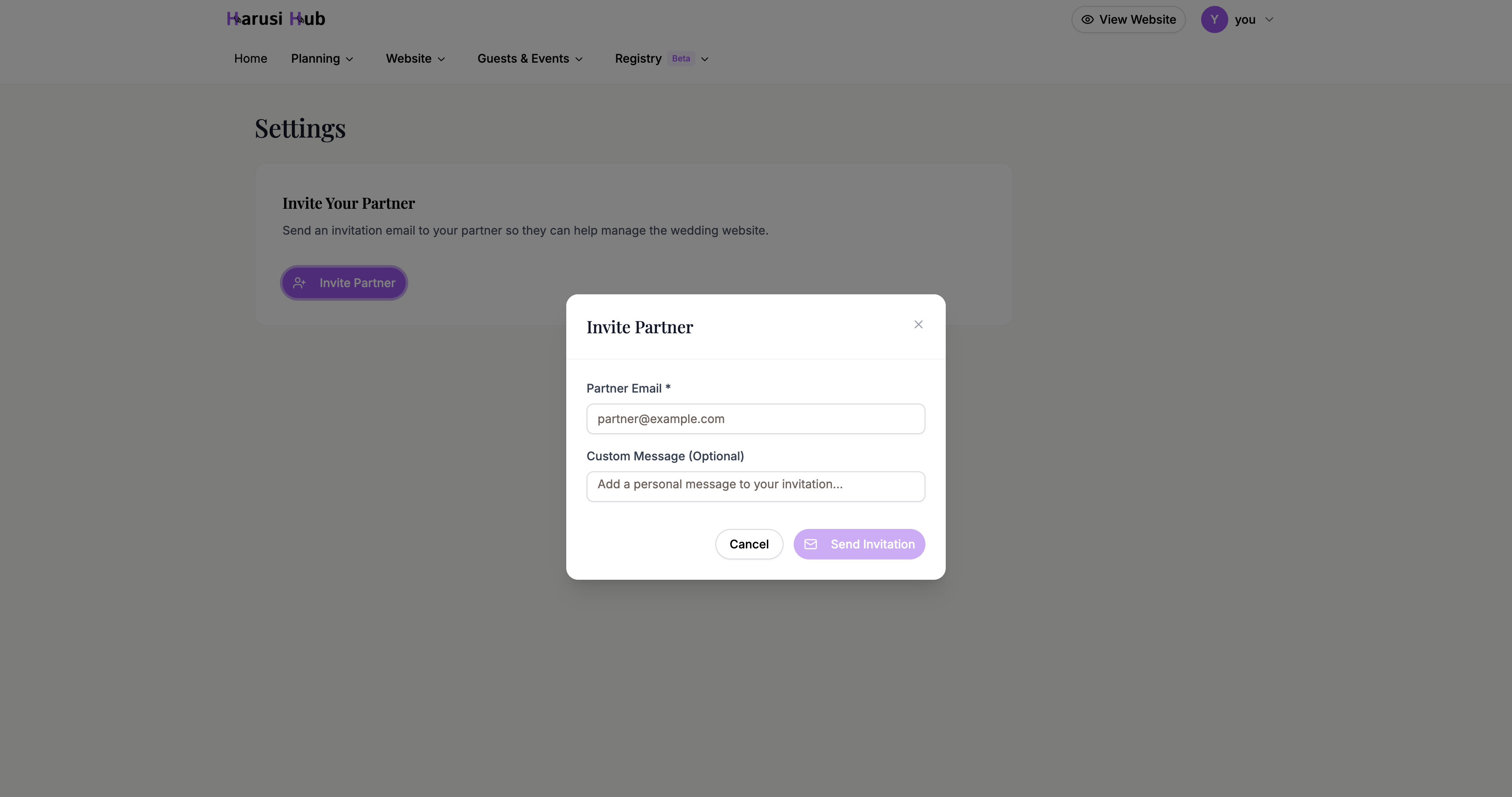 The Collaborators page showing the Partner tab and email invite field