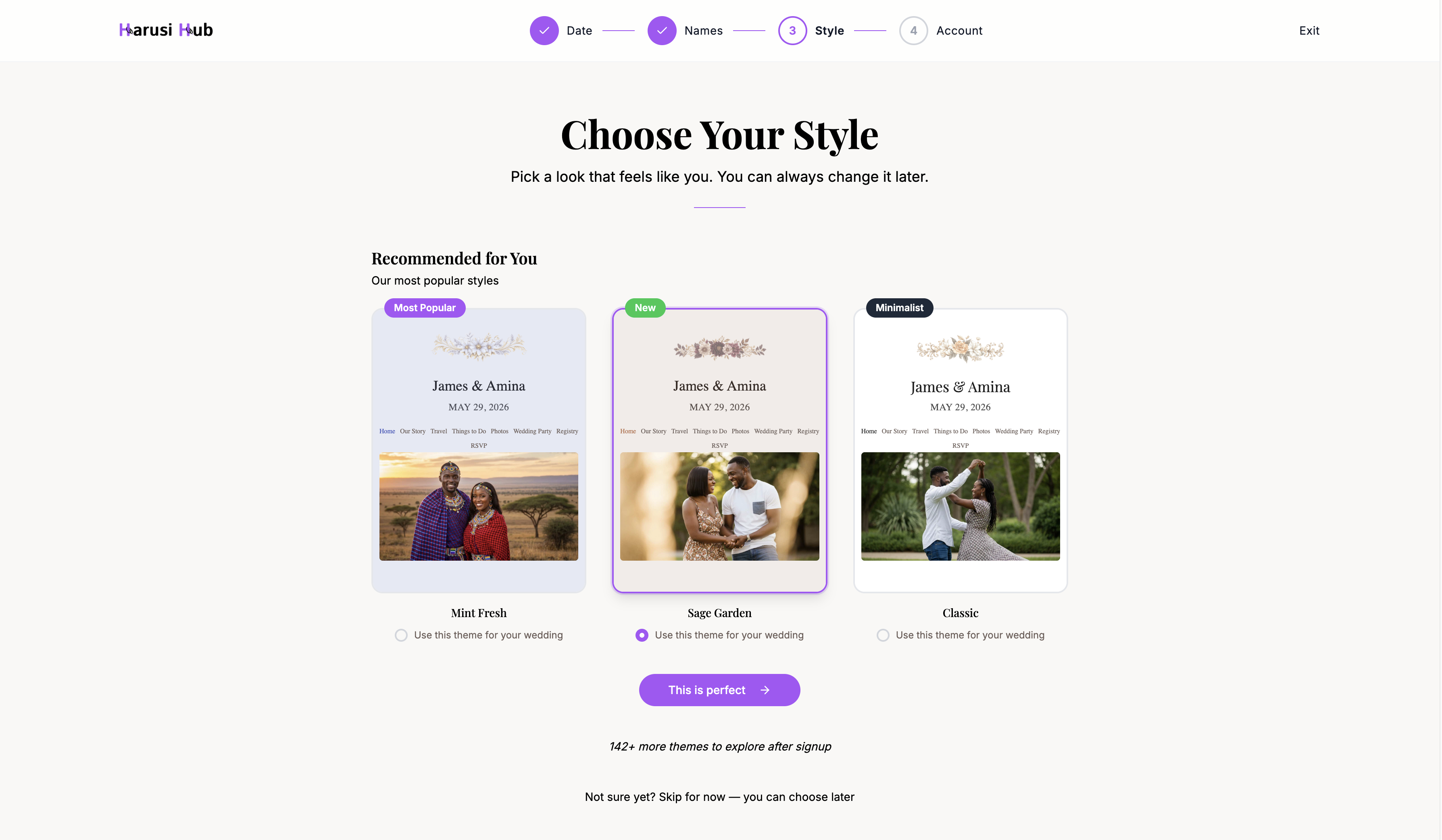 The theme selection grid showing recommended themes and browsable options
