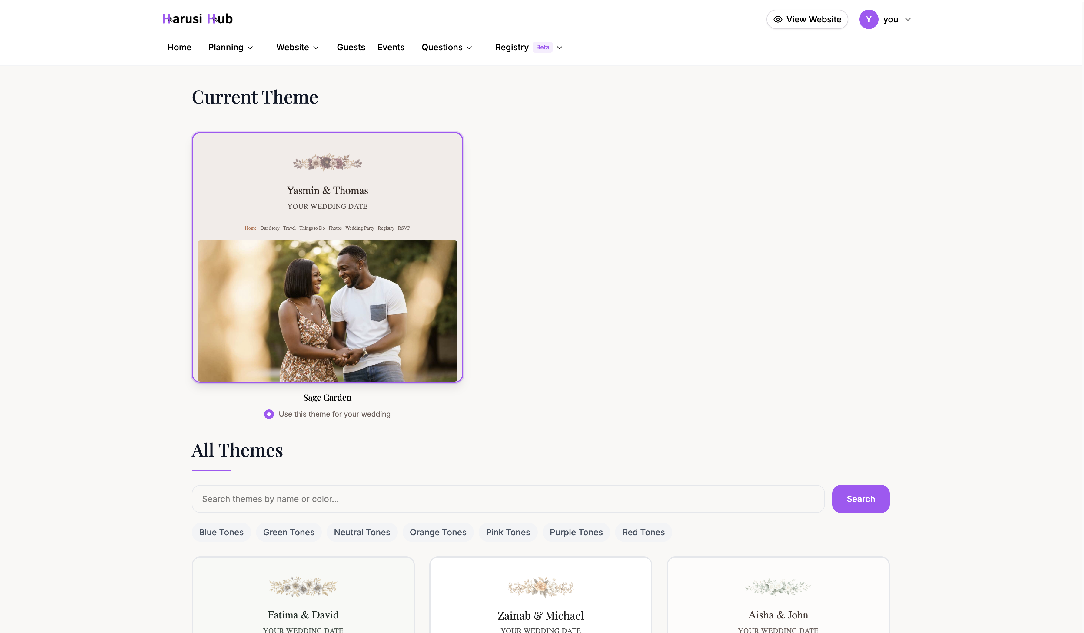 The current theme section at the top of the theme page