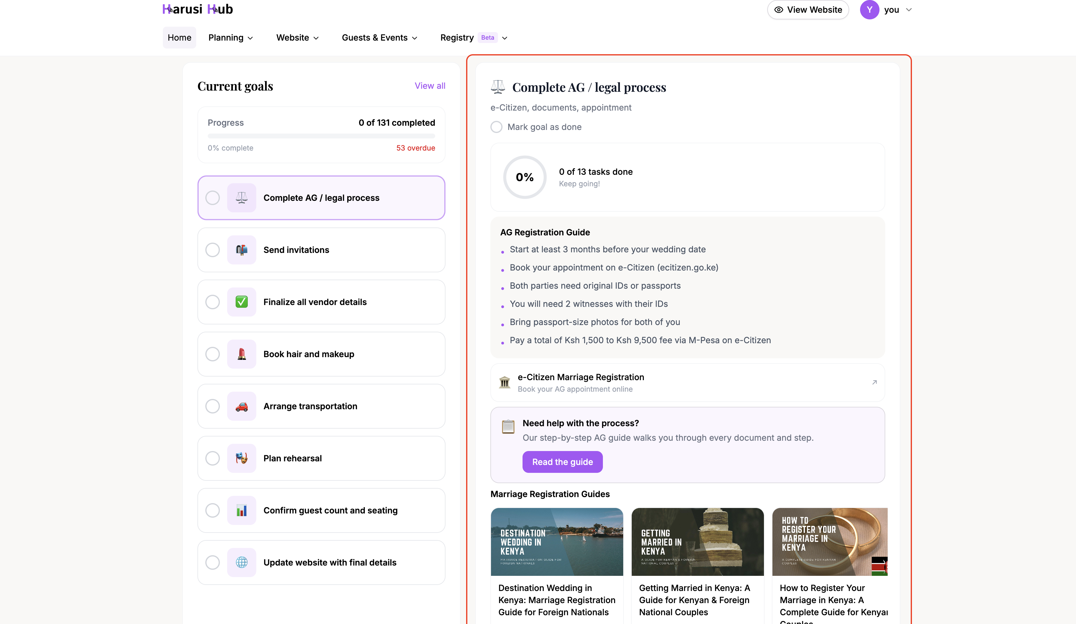 The action panel showing tips, vendor recommendations, and blog articles