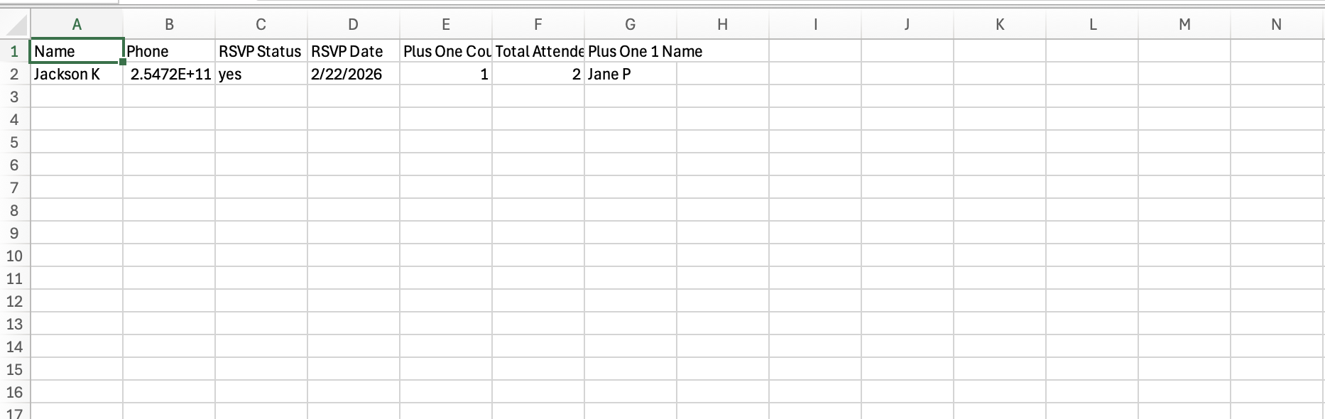 Export button location on the guest list page