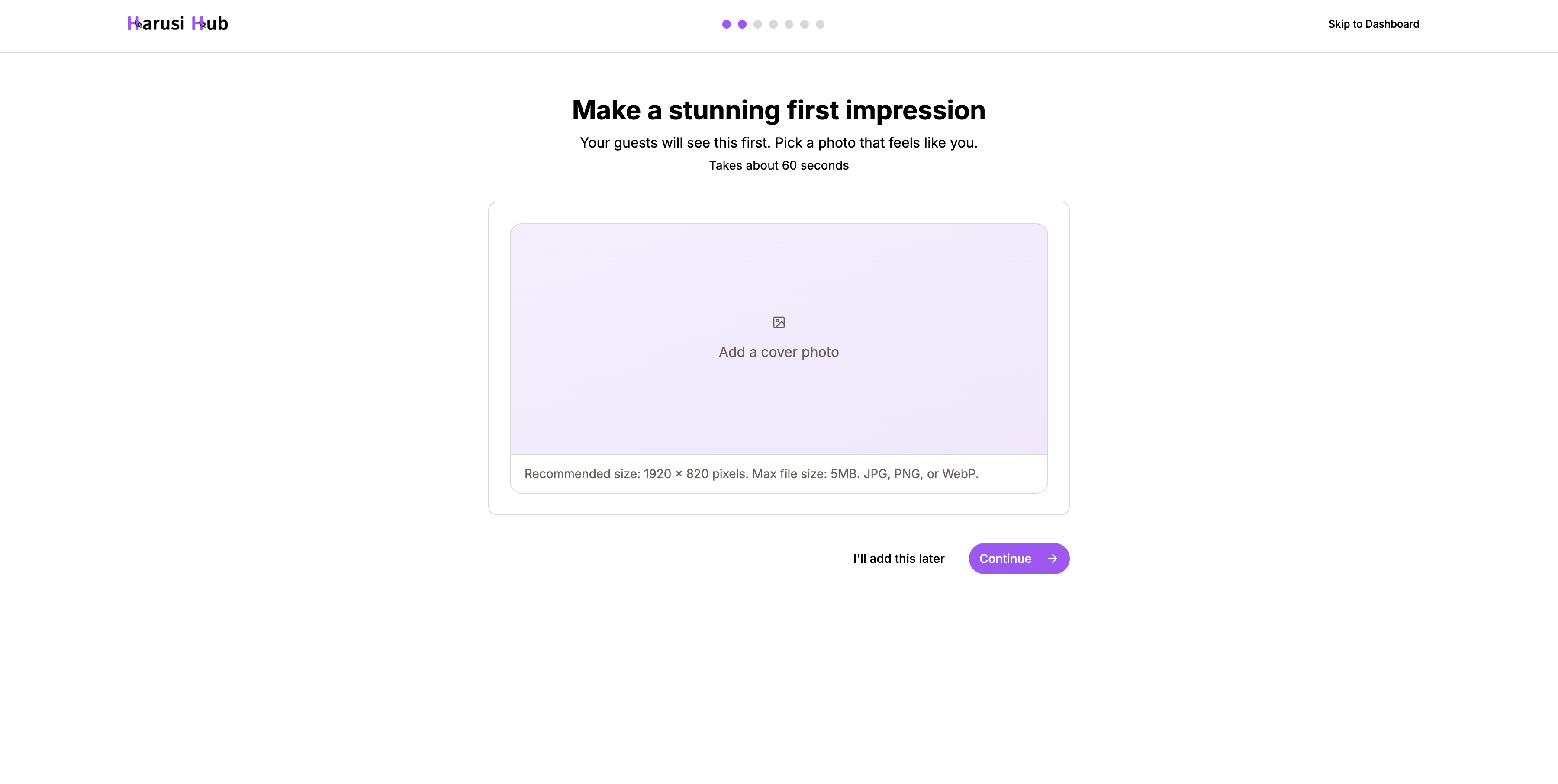 The cover photo upload step