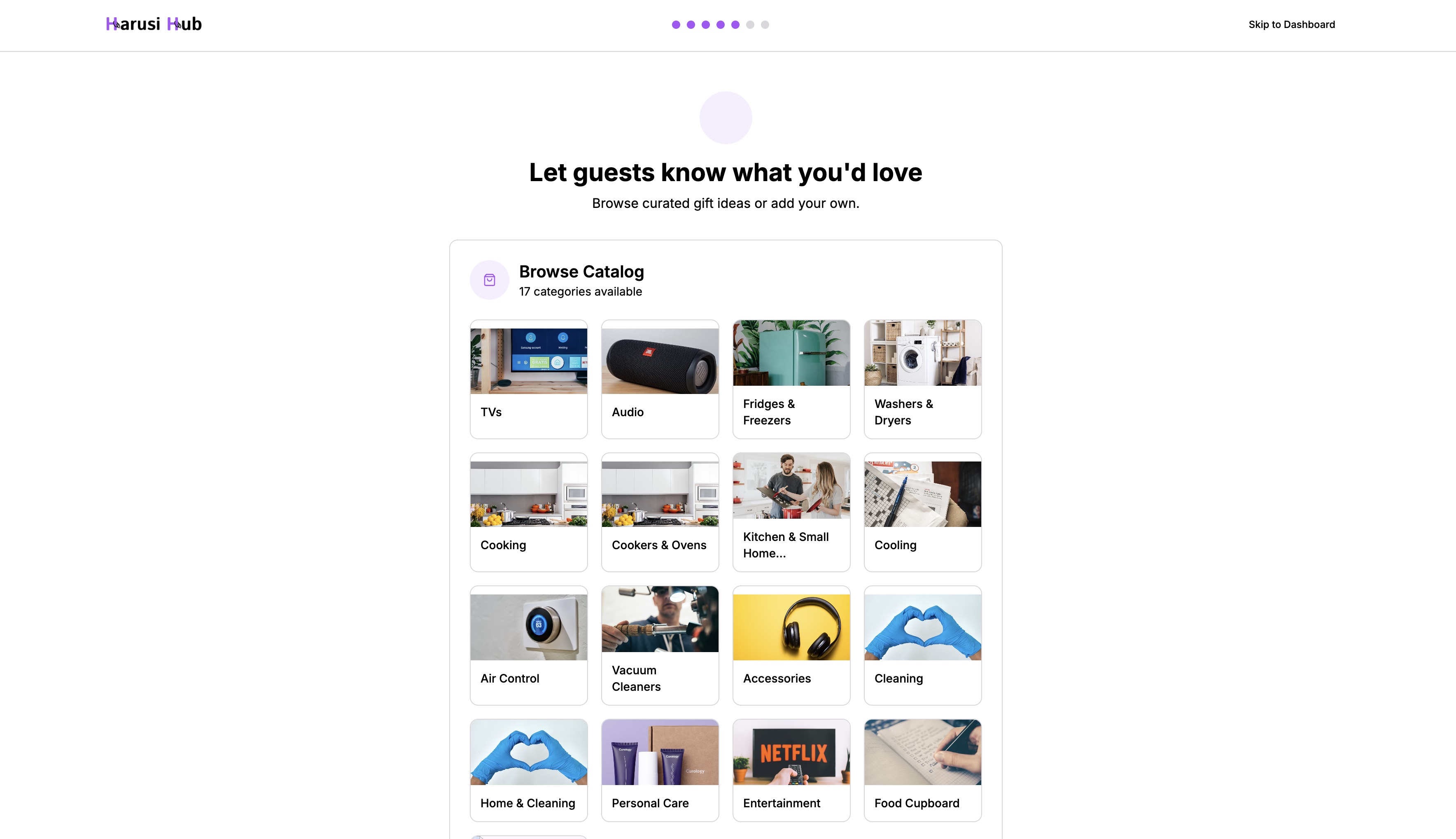 Registry catalog categories in a grid layout