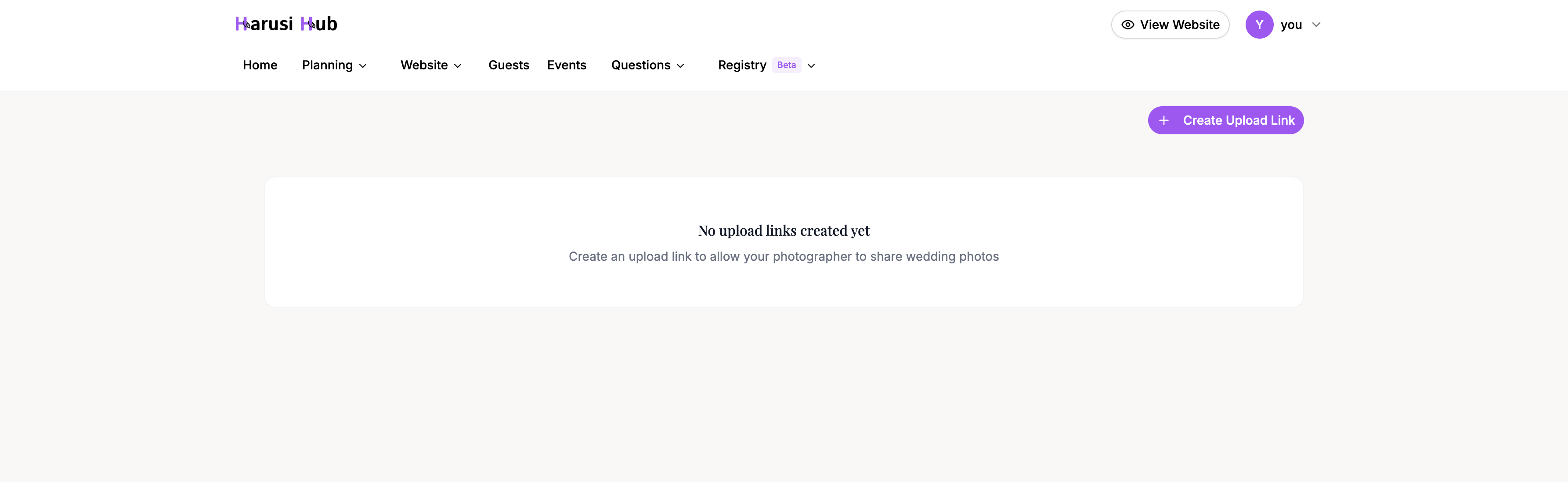 The photographer tokens page showing the empty state with a create button