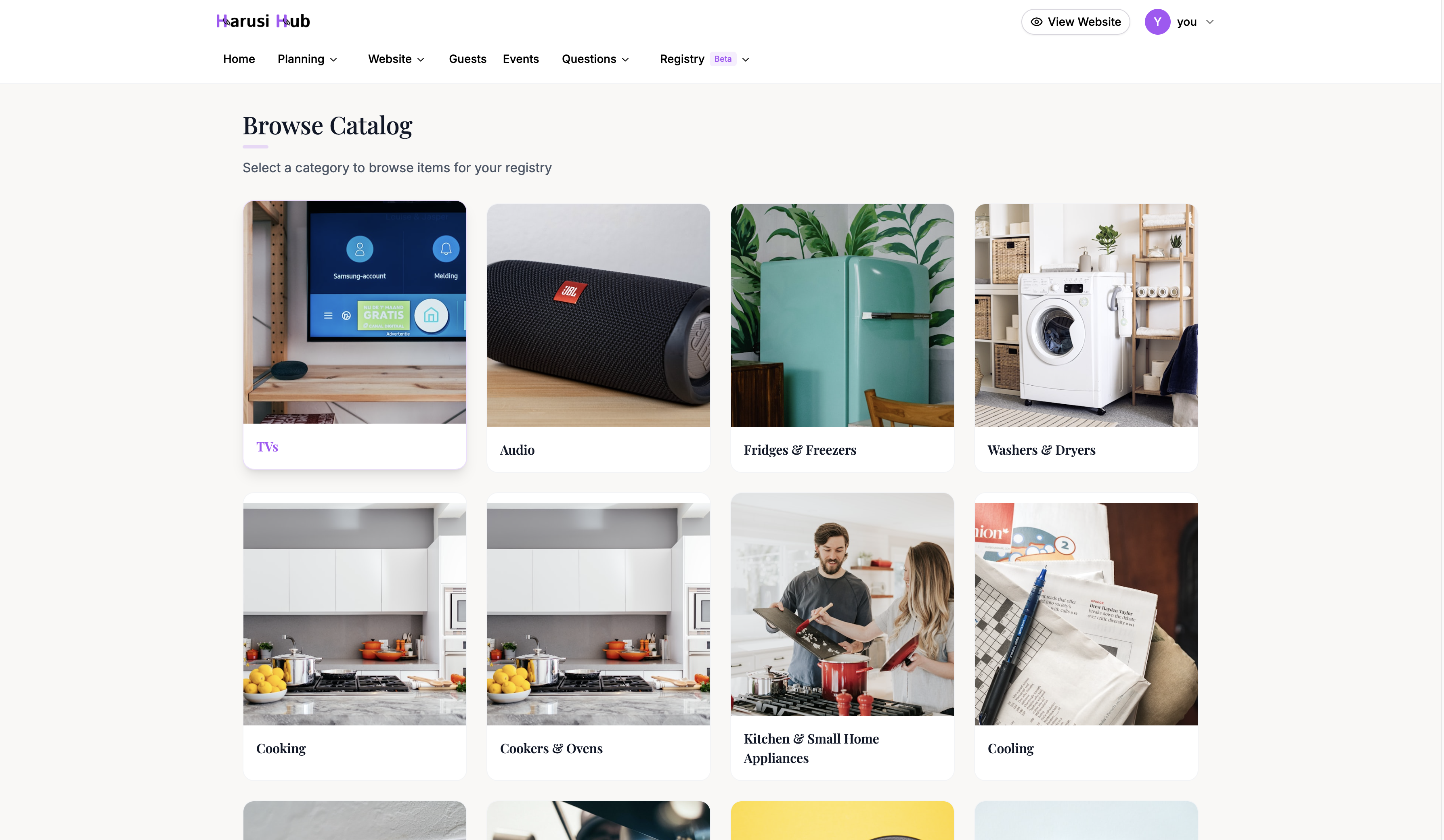 Browsing the catalog with categories and subcategories listed