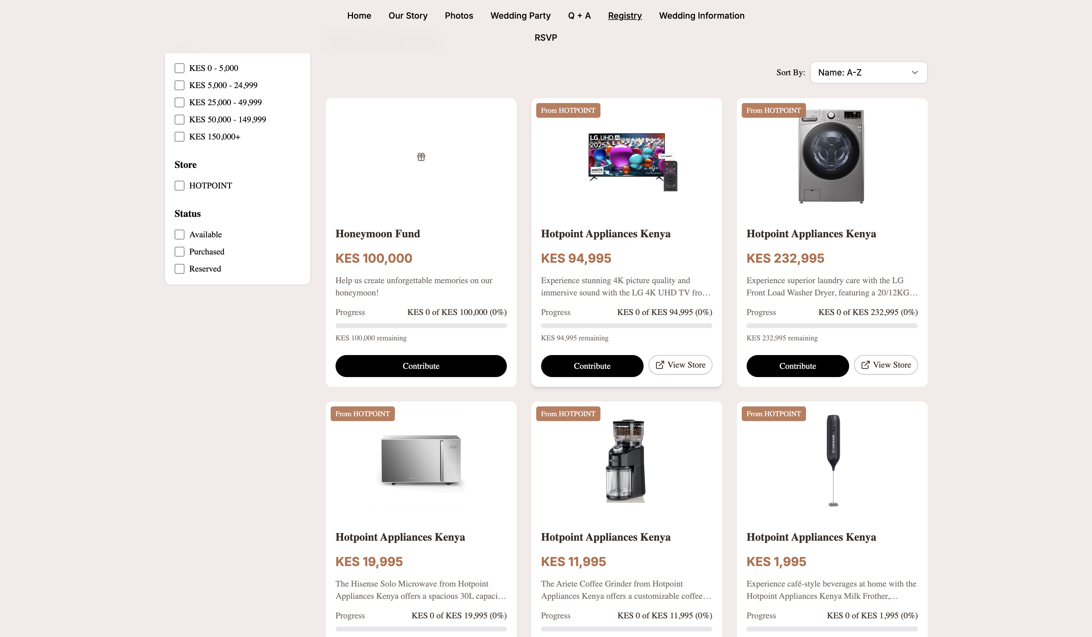 The public registry page as guests see it, with filtering and sorting options